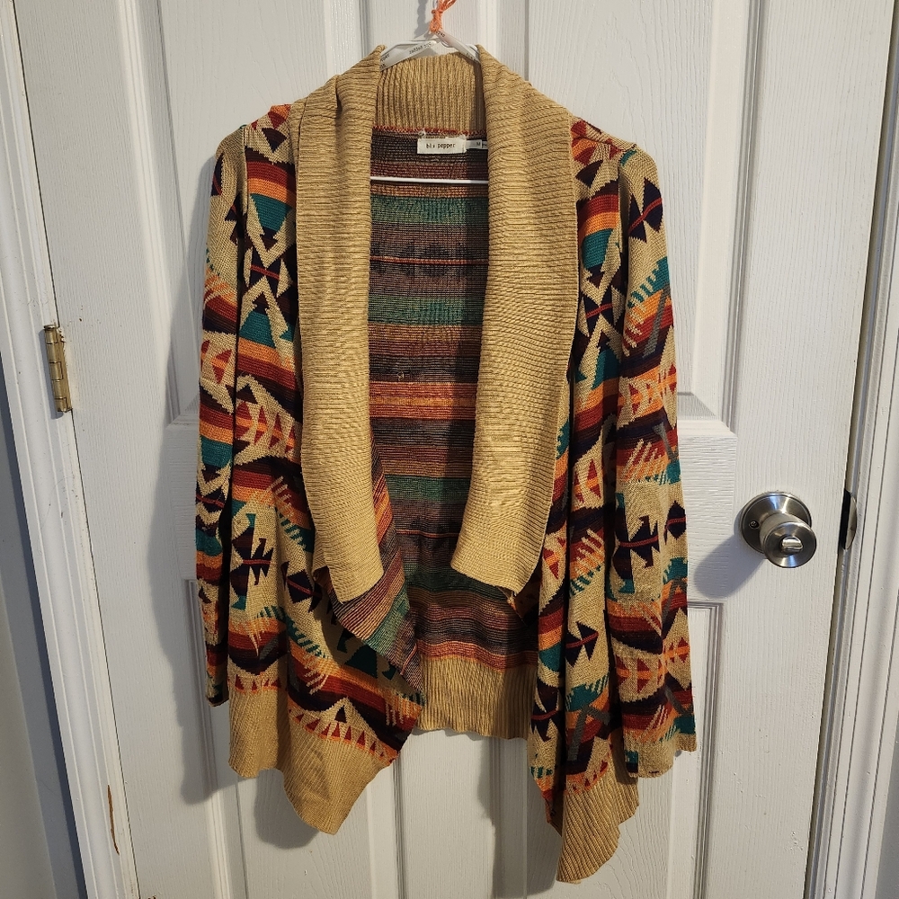 Tribal Patterned Open Front Sweater